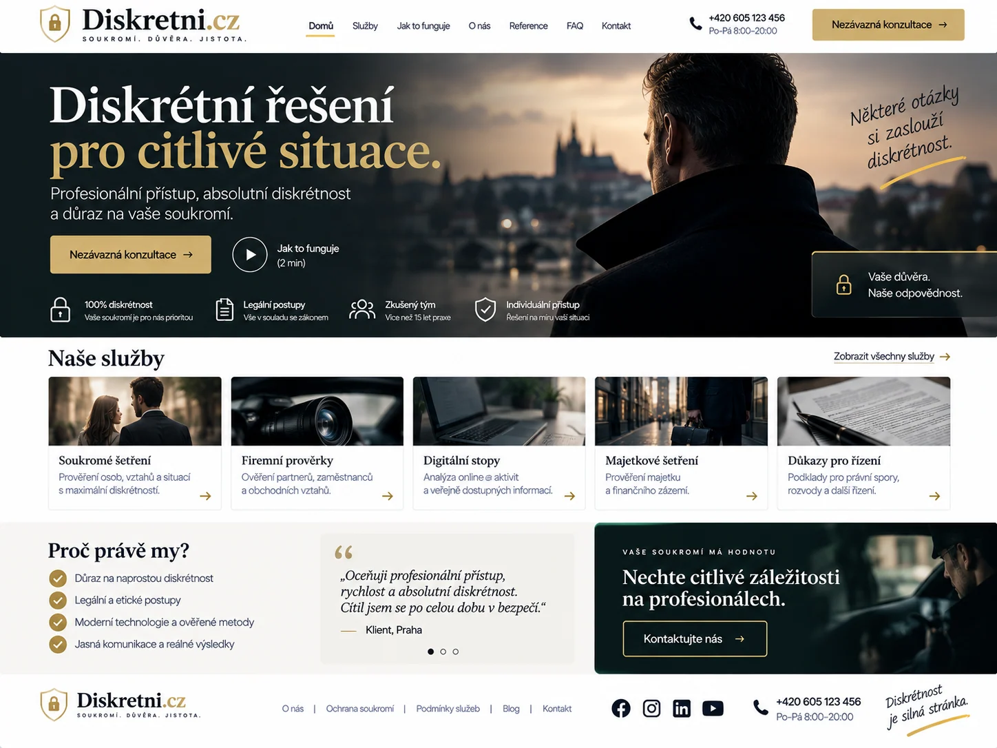 Ilustrační návrh Diskretni.cz jako profesionální služby pro citlivé osobní a firemní situace